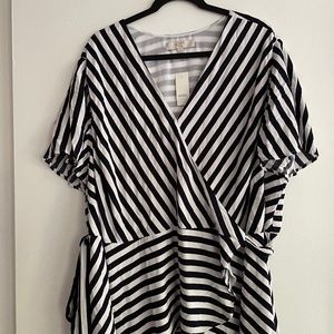 Loft Plus Striped Peplum Hem Wrap Top NWT